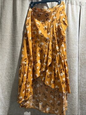 Sonoma Mustard Floral High-Low Tiered Skirt